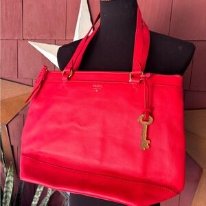 NWOT Vintage Y2K FOSSIL Pebble Leather Shoulder Bag Purse Red 15x10x5.5